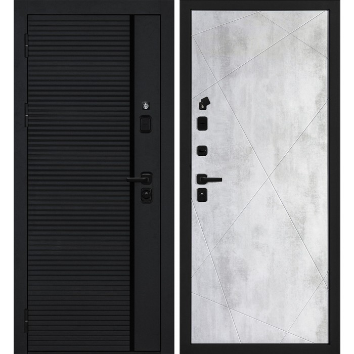 Дверь Скамбио Порте Галактика-173/PR- 103 Черный мягкая шагрень / Бетон светлый