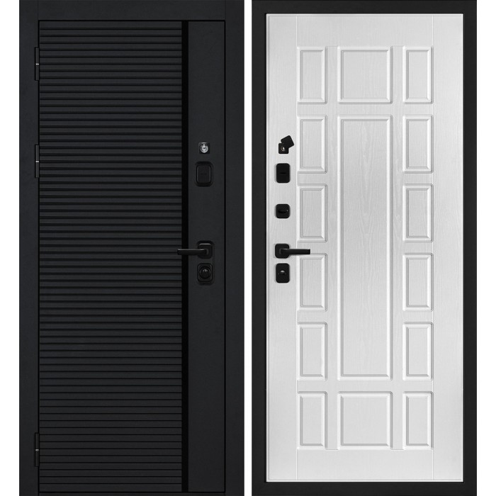Дверь Скамбио Порте Галактика-173/PR- 124 Черный мягкая шагрень / белый ясень
