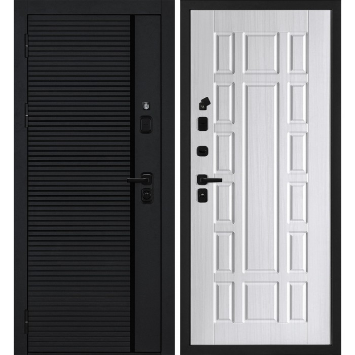 Дверь Скамбио Порте Галактика-173/PR- 124 Черный мягкая шагрень / Сандал белый