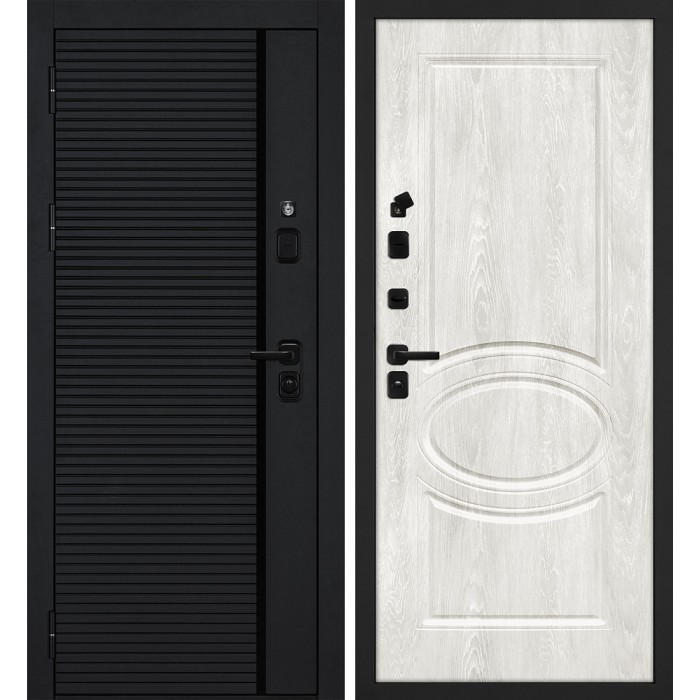 Дверь Скамбио Порте Галактика-173/Сиена-1 Черный мягкая шагрень / Дуб жемчужный