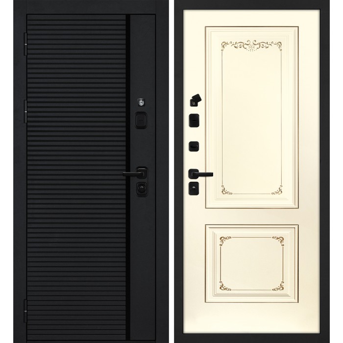 Дверь Скамбио Порте Галактика-173/Smalta 14 Черный мягкая шагрень / Слоновая кость ral 1013 патина шампань