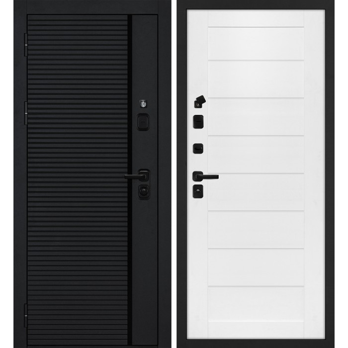 Дверь Скамбио Порте Галактика-173/ТЕХНО-708 Черный мягкая шагрень / Белоснежный
