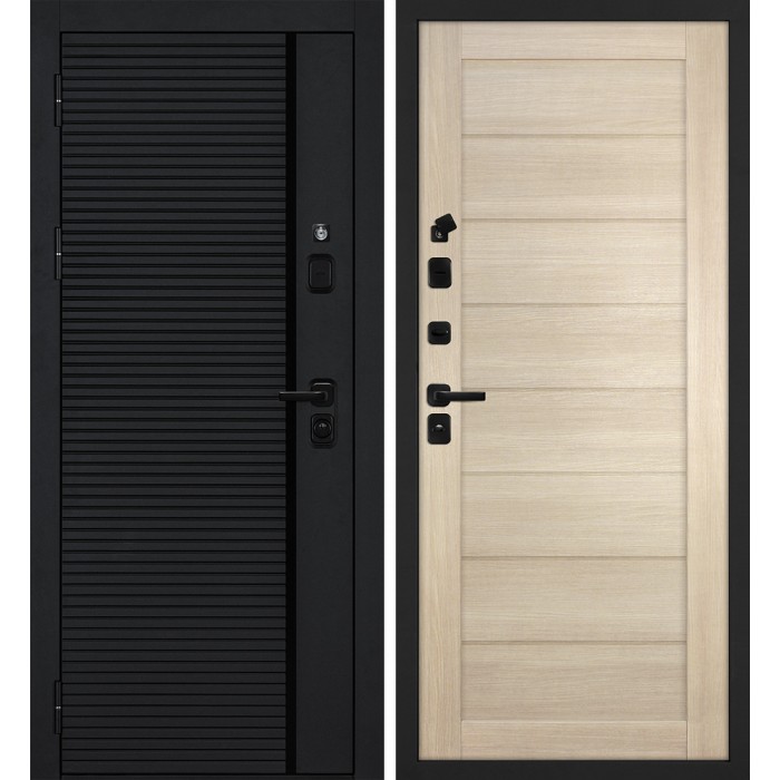 Дверь Скамбио Порте Галактика-173/ТЕХНО-708 Черный мягкая шагрень / Капучино
