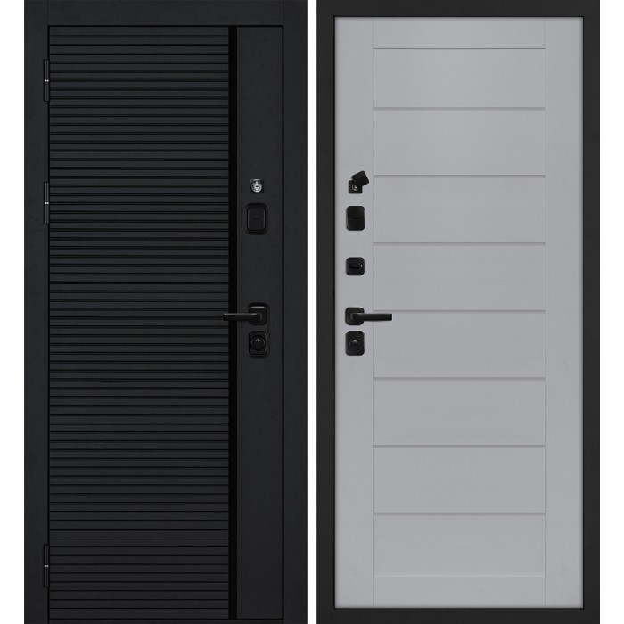 Дверь Скамбио Порте Галактика-173/ТЕХНО-708 Черный мягкая шагрень / Манхэттен