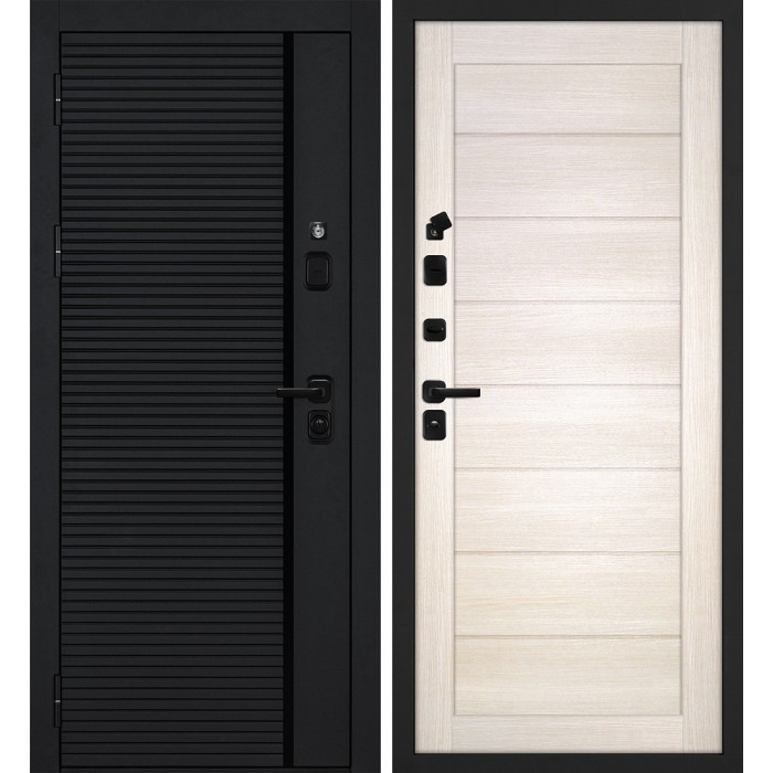 Дверь Скамбио Порте Галактика-173/ТЕХНО-708 Черный мягкая шагрень / Сандал бежевый