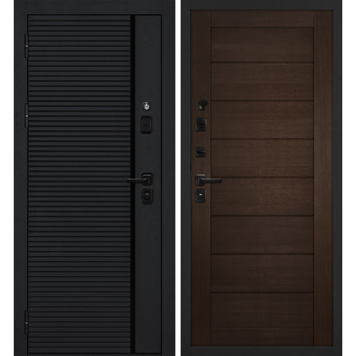 Дверь Скамбио Порте Галактика-173/ТЕХНО-708 Черный мягкая шагрень / Венге