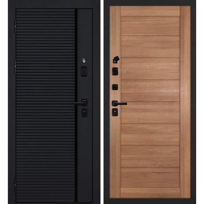 Дверь Скамбио Порте Галактика-173/ТЕХНО-708 Черный мягкая шагрень / Миндаль