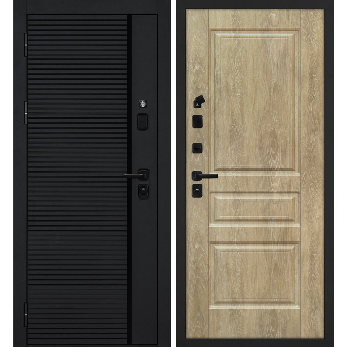 Дверь Скамбио Порте Галактика-173/Версаль-2 Черный мягкая шагрень / Дуб песочный