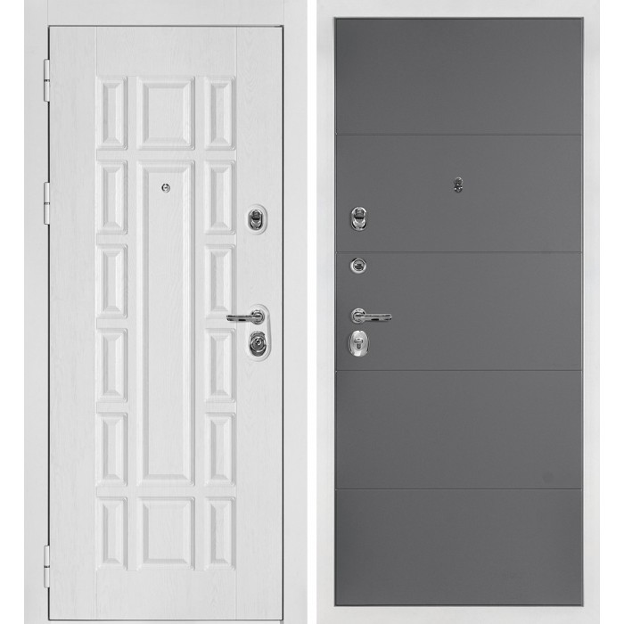 Дверь Скамбио Порте Квадро-124/PR- 35 Белый дуб фактурный / Серый