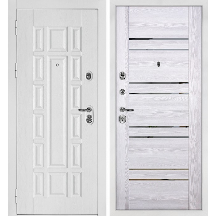 Дверь Скамбио Порте Квадро-124/PSK-1 Белый дуб фактурный / Ривьера айс
