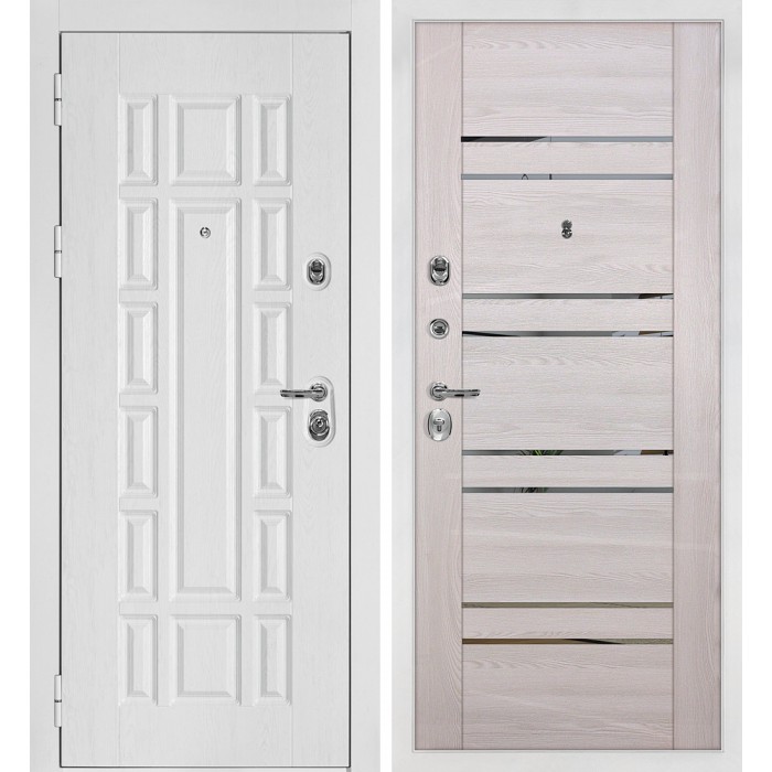 Дверь Скамбио Порте Квадро-124/PSK-1 Белый дуб фактурный / Ривьера крем