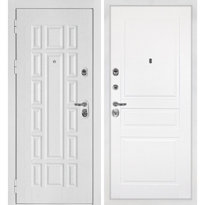 Дверь Скамбио Порте Квадро-124/Smalta-01 Белый дуб фактурный / Белый ral 9003