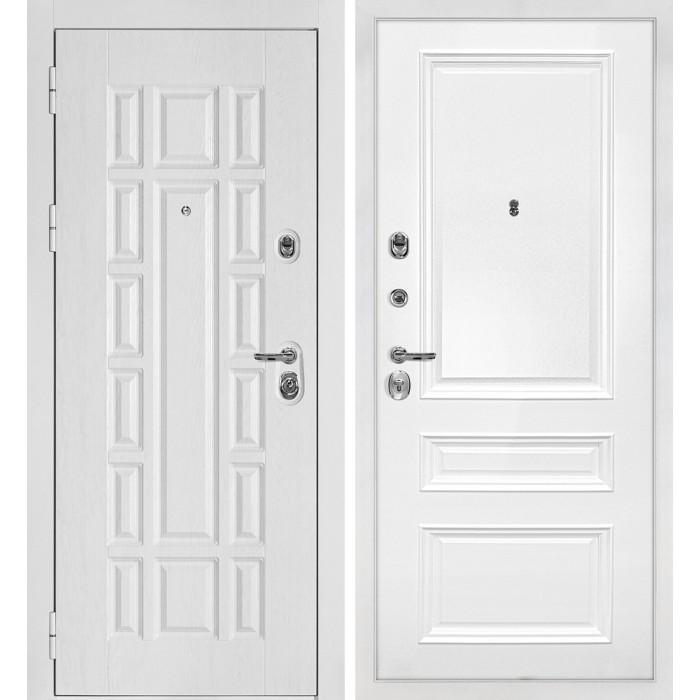 Дверь Скамбио Порте Квадро-124/Smalta-06 Белый дуб фактурный / Белый ral 9003