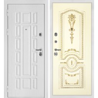 Квадро-124/Smalta-11 Белый дуб фактурный / Слоновая кость ral 1013 патина золото