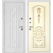 Квадро-124/Smalta-11 Белый дуб фактурный / Слоновая кость ral 1013 патина золото