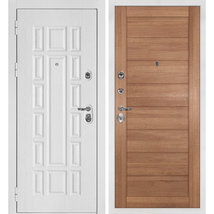 Дверь Скамбио Порте Квадро-124/Техно-708 Белый дуб фактурный / Миндаль