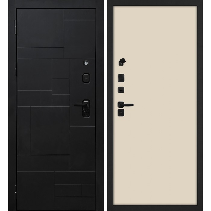 Дверь Скамбио Порте Лабиринт-201/Гладкая Черный мягкая шагрень / Бежевый матовый
