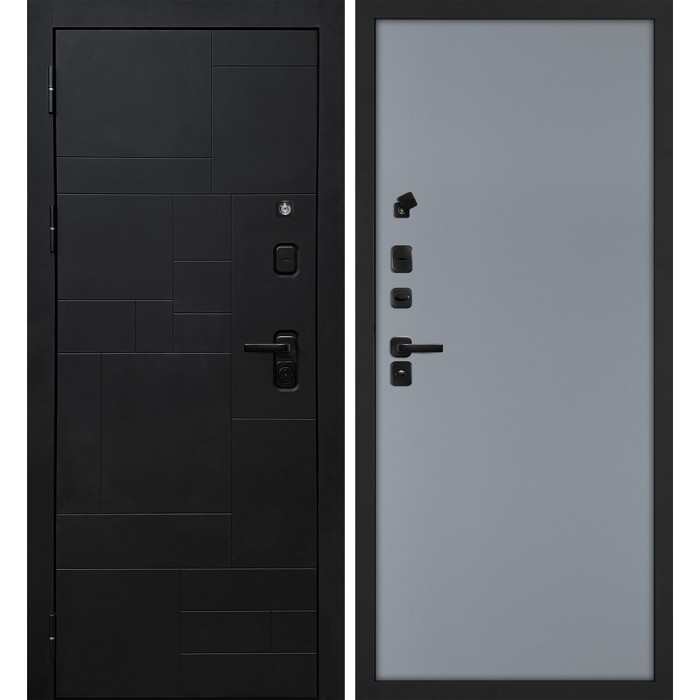 Дверь Скамбио Порте Лабиринт-201/Гладкая Черный мягкая шагрень / Серый матовый
