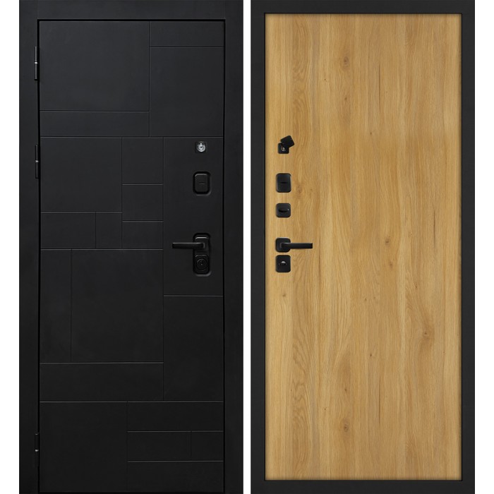 Дверь Скамбио Порте Лабиринт-201/Гладкая Черный мягкая шагрень / Дуб золотистый