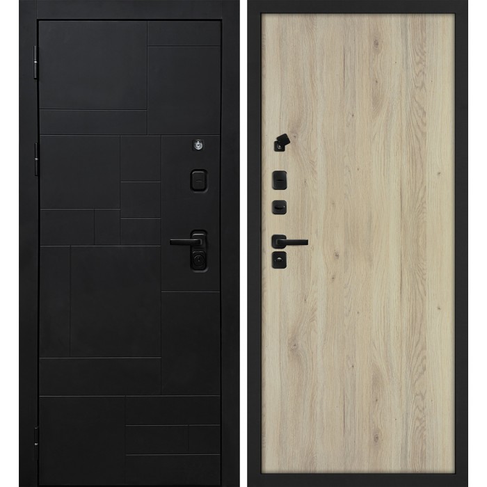 Дверь Скамбио Порте Лабиринт-201/Гладкая Черный мягкая шагрень / Дуб молочный