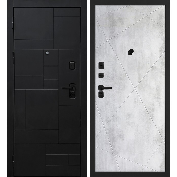 Дверь Скамбио Порте Лабиринт-201/PR-103 Черный мягкая шагрень / Бетон светлый