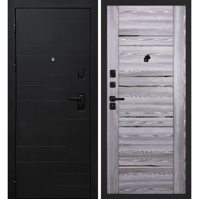 Дверь Скамбио Порте Лабиринт-201/PSK-1 Черный мягкая шагрень / Ривьера грей