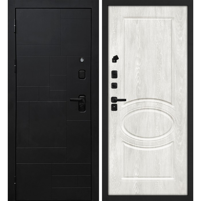 Дверь Скамбио Порте Лабиринт-201/Сиена-1 Черный мягкая шагрень / Дуб жемчужный