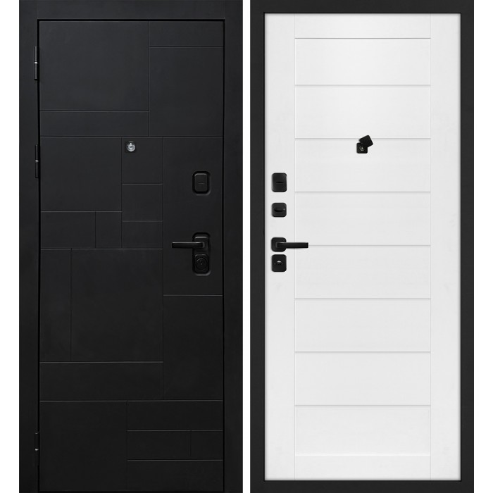 Дверь Скамбио Порте Лабиринт-201/ТЕХНО-708 Черный мягкая шагрень / Белоснежный