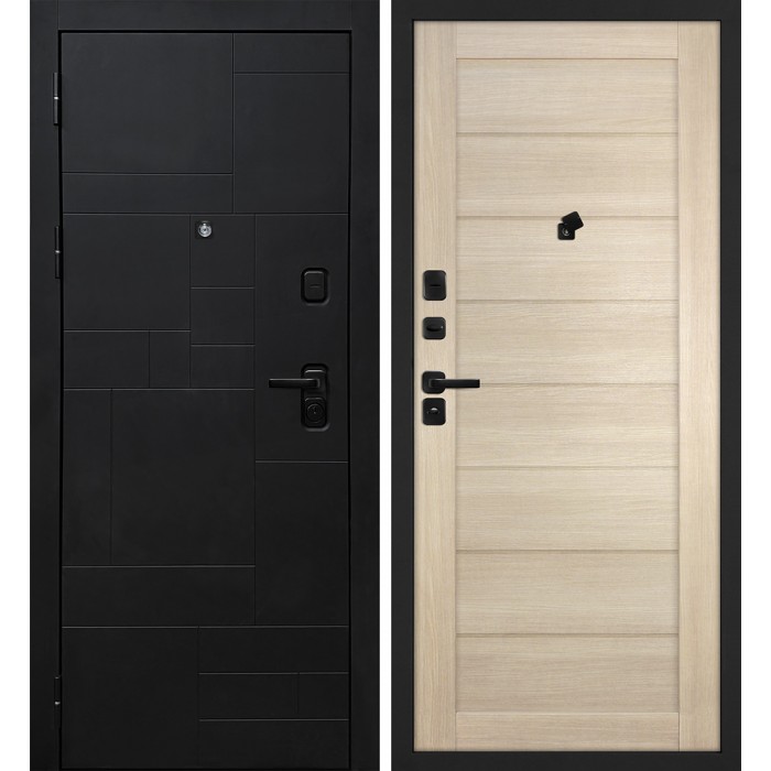 Дверь Скамбио Порте Лабиринт-201/ТЕХНО-708 Черный мягкая шагрень / Капучино