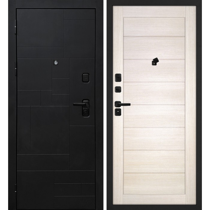 Дверь Скамбио Порте Лабиринт-201/ТЕХНО-708 Черный мягкая шагрень / Сандал бежевый
