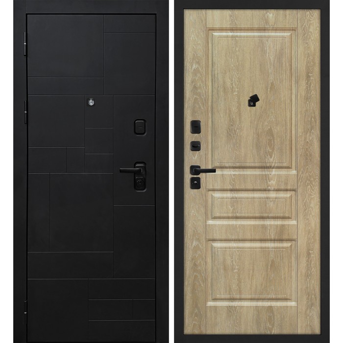 Дверь Скамбио Порте Лабиринт-201/Версаль-2 Черный мягкая шагрень / Дуб песочный