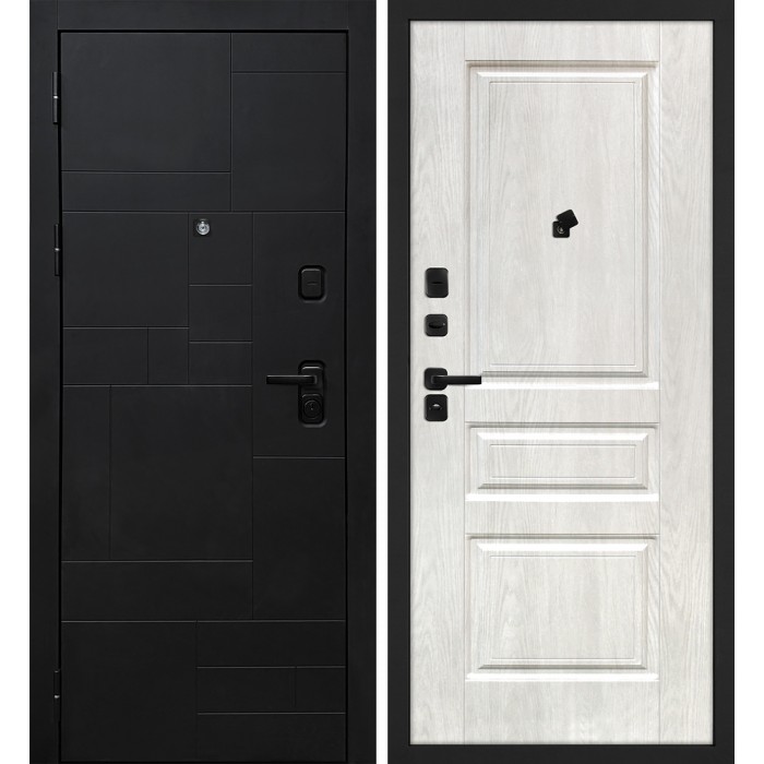 Дверь Скамбио Порте Лабиринт-201/Версаль-2 Черный мягкая шагрень / Дуб жемчужный