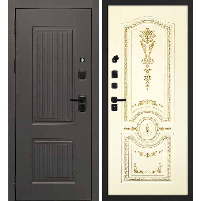 Дверь Скамбио Порте Линэя-214/Сиена-1 Коричнево-серый / Слоновая кость ral 1013 патина золото
