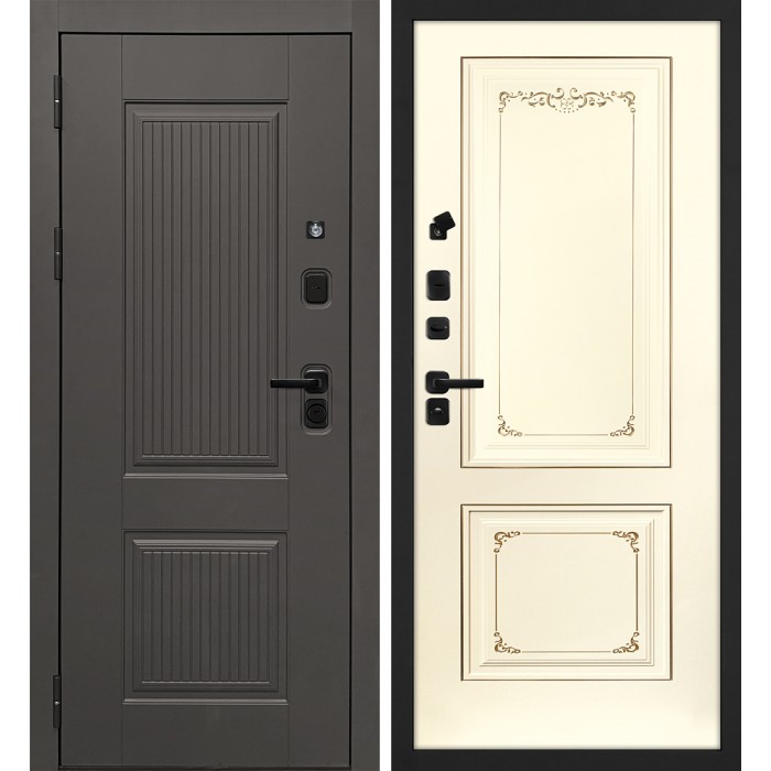 Дверь Скамбио Порте Линэя-214/Смальта-14 Коричнево-серый / Слоновая кость ral 1013 патина шампань