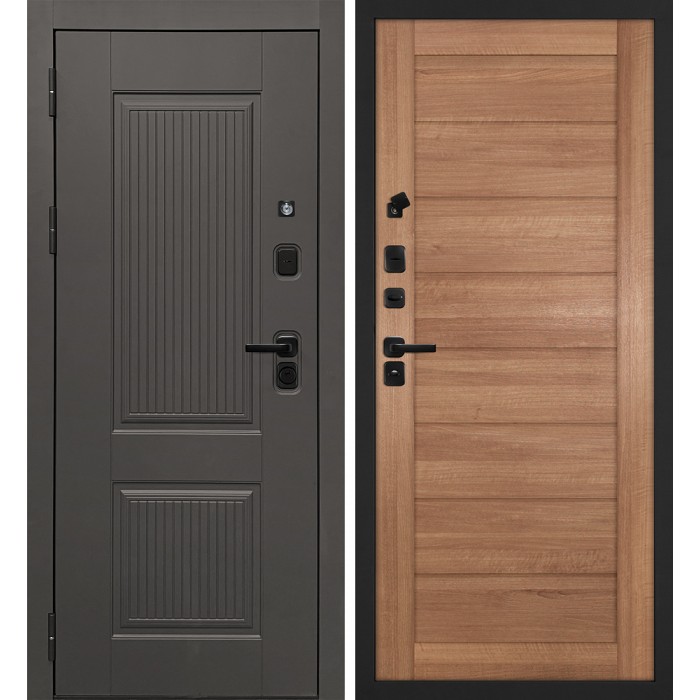 Дверь Скамбио Порте Линэя-214/ТЕХНО-708 Коричнево-серый / Миндаль