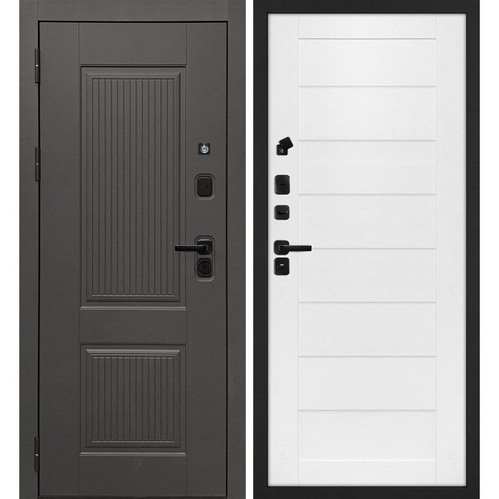 Дверь Скамбио Порте Линэя-214/ТЕХНО-708 Коричнево-серый / Белоснежный