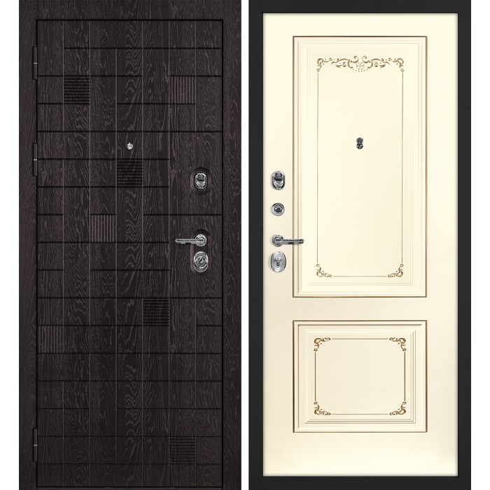 Дверь Скамбио Порте Нона-36/Smalta-14 Горький шоколад / Слоновая кость ral 1013 патина шампань