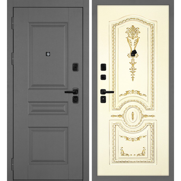 Дверь Скамбио Порте Октава-150/Smalta-11 Серый / Слоновая кость ral 1013 патина золото