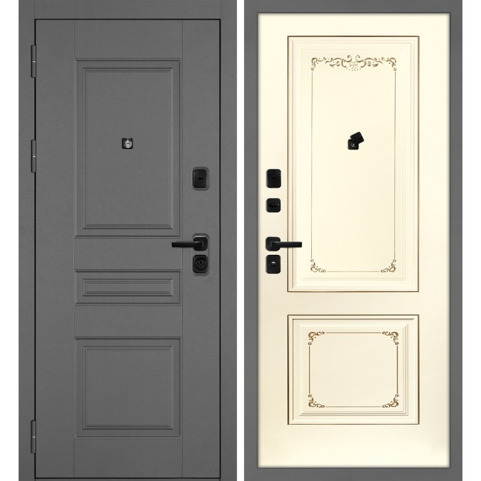 Дверь Скамбио Порте Октава-150/Smalta-14 Серый / Слоновая кость ral 1013 патина шампань