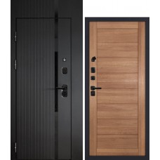 Сити-1/Техно-708, с фальш-фрамугой черный мягкая шагрень / Миндаль