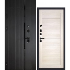 Сити-1/Техно-708, с фальш-фрамугой черный мягкая шагрень / Сандал бежевый