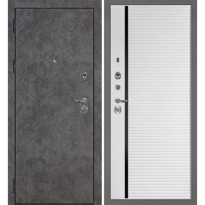 Дверь Скамбио Порте Тетра-126/PR-173 Бетон темный / Белый