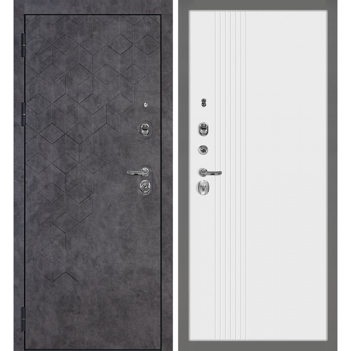 Дверь Скамбио Порте Тетра-126/PR-216 Бетон темный / Белый