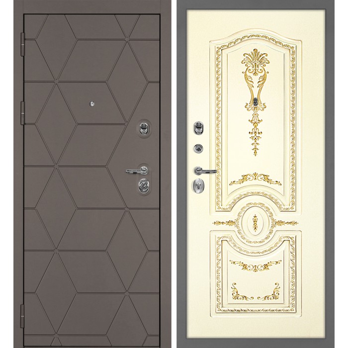 Дверь Скамбио Порте Тетра-181/Smalta-11 Коричнево-серый / Слоновая кость ral 1013 патина золото