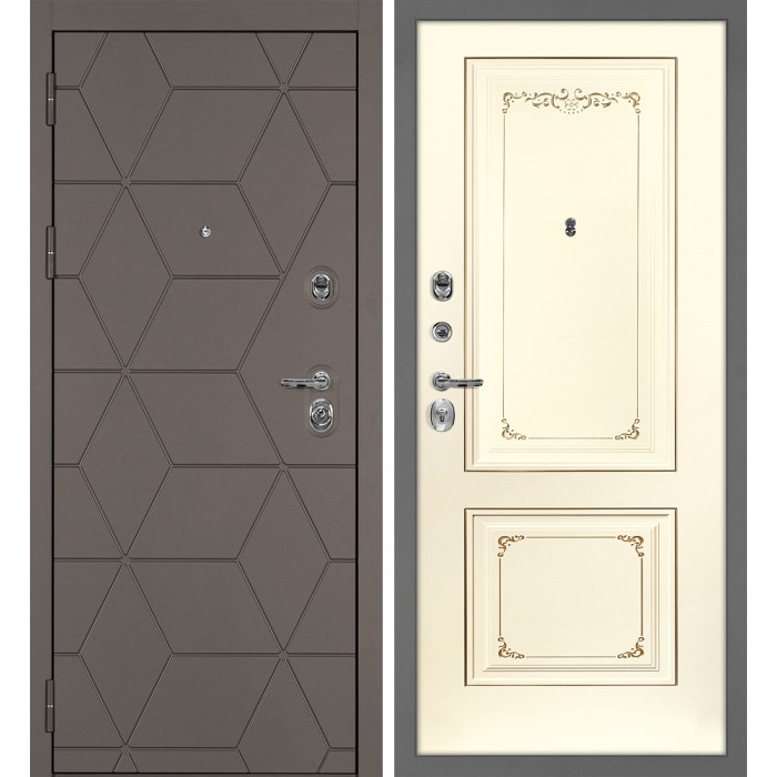 Дверь Скамбио Порте Тетра-181/Smalta-14 Коричнево-серый / Слоновая кость ral 1013 патина шампань