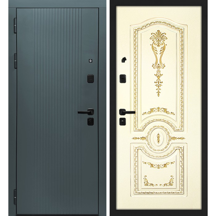 Дверь Скамбио Порте Альфа/Смальта-Деко 11 Бархат авокадо / Слоновая кость ral 1013 патина золото