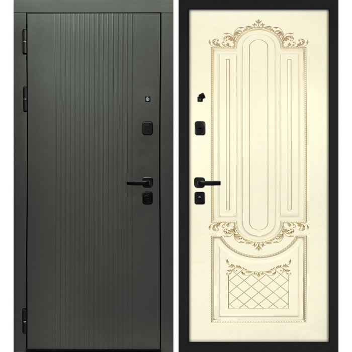 Дверь Скамбио Порте Альфа/Смальта-Деко 13 Бархат авокадо / Слоновая кость ral 1013 патина золото