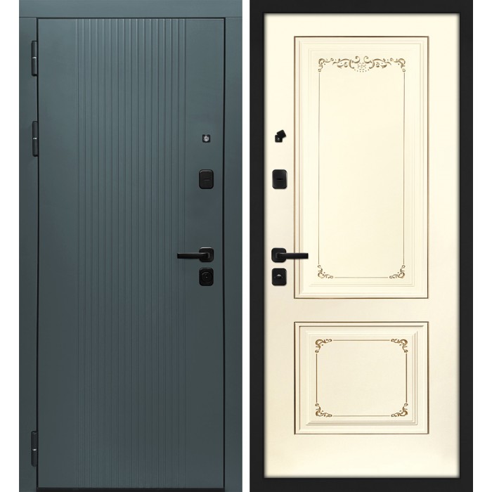 Дверь Скамбио Порте Альфа/Смальта-Деко 14 Бархат авокадо / Слоновая кость ral 1013 патина шампань