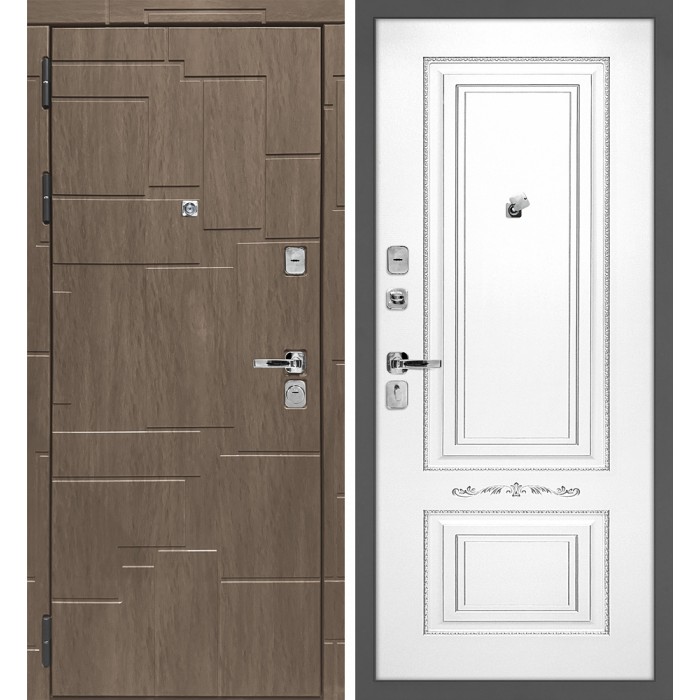 Дверь Скамбио Порте Домино/Смальта 04 Дымчатая луна / Белый ral 9003 патина серебро