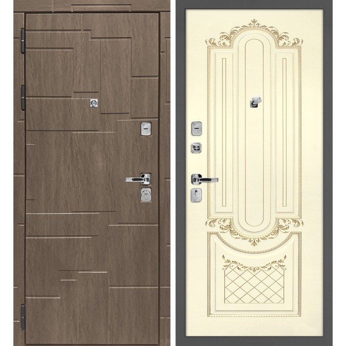 Дверь Скамбио Порте Домино/Смальта 13 Дымчатая луна / Слоновая кость ral 1013 патина золото